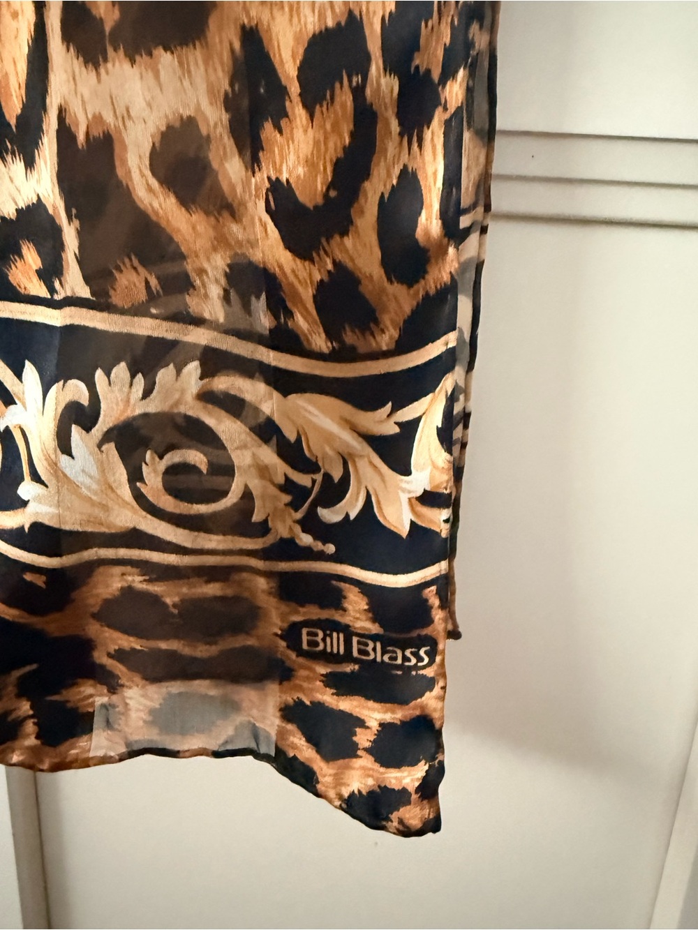 Bill Blass Leopard Animal Print Baroque Sheer Oblong Scarf 12x56